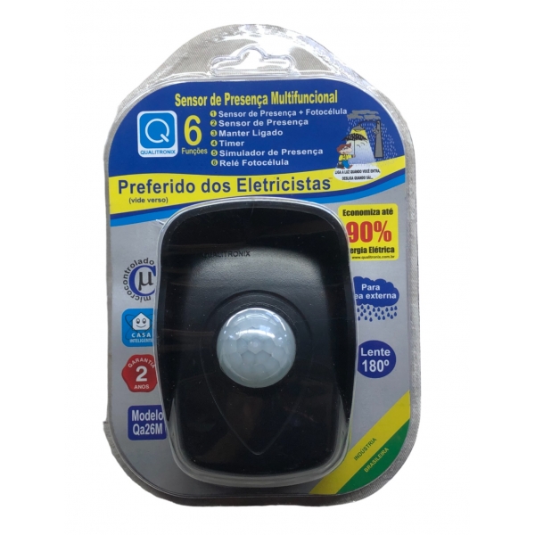 Sensor Presença Externo Tempo Com Fotocélula 180° QA26 Qualitronix