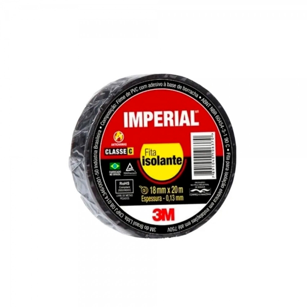Fita Isolante Imperial 18 mm x 20 m Preta 3M