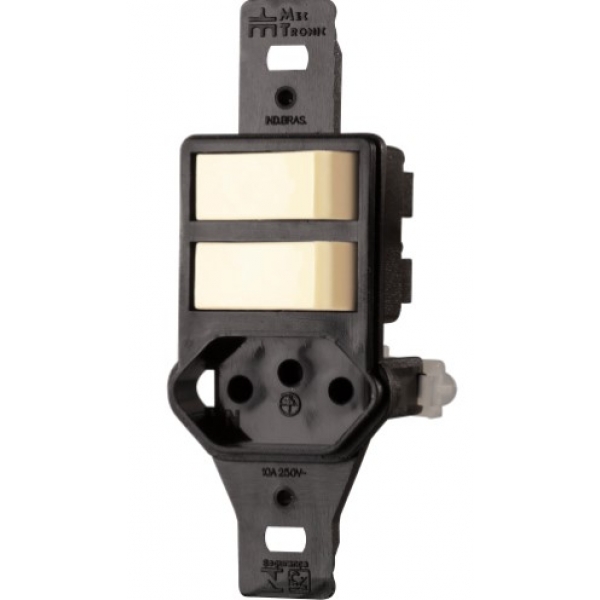 Conjunto sem Placa com 2 Interruptores Simples e Tomada 2P+T 10 A 250 V Preto Linha Clássica Mectronic