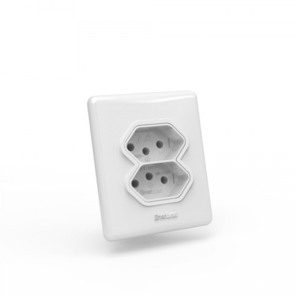 Tomada 2P+T 10 A Dupla Sistema x Enerbras 327-en