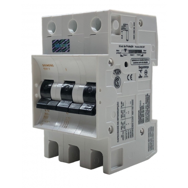 Minidisjuntor Termomagnético 3 polos 10 A Siemens