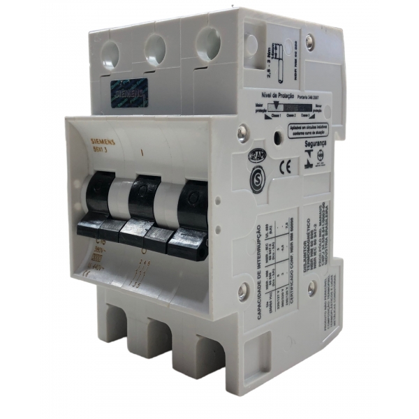 Minidisjuntor Termomagnético 3 polos 16 A Siemens