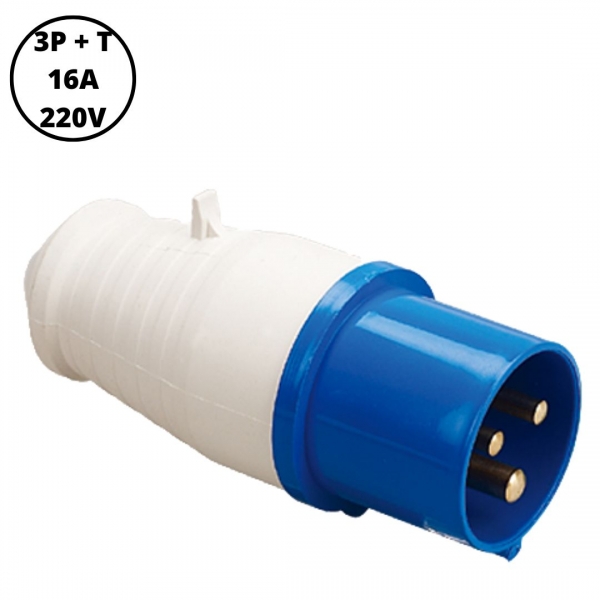 Plugue Industrial Macho 3P+T 16 A 220 V Azul 40037 Lukma