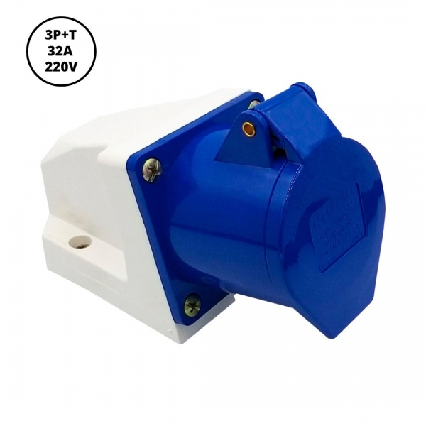 Tomada Industrial de Sobrepor 3P+T 32 A 220 V Azul 40026 Lukma