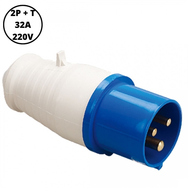 Plugue Industrial Macho 2P+T 32 A 220 V Azul 40011 Lukma