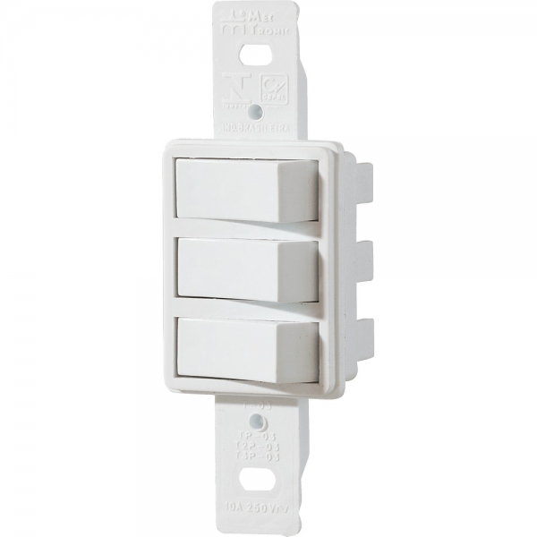 Conjunto com 3 Interruptores Simples 10 A 250 V Branco sem Placa Millenium Mectronic