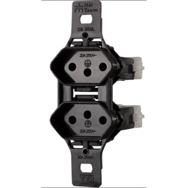 Conjunto sem Placa com 2 Tomadas 2P+T 10 A 250 V Pretas Linha Clássica Mectronic
