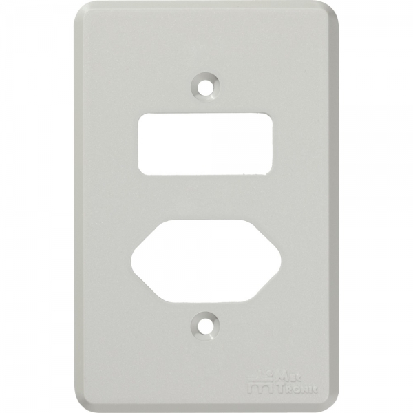 Placa 4 x 2 para 1 tecla e 1 tomada 2P+T horizontal Cinza Linha Clássica Mectronic