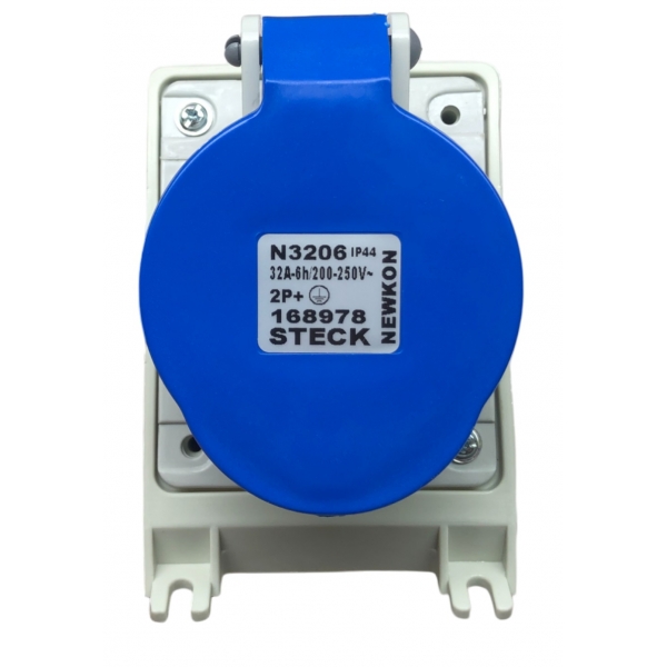 Tomada Industrial Newkon 2P+T 32 A 220 V 6 h Azul N3206 Steck