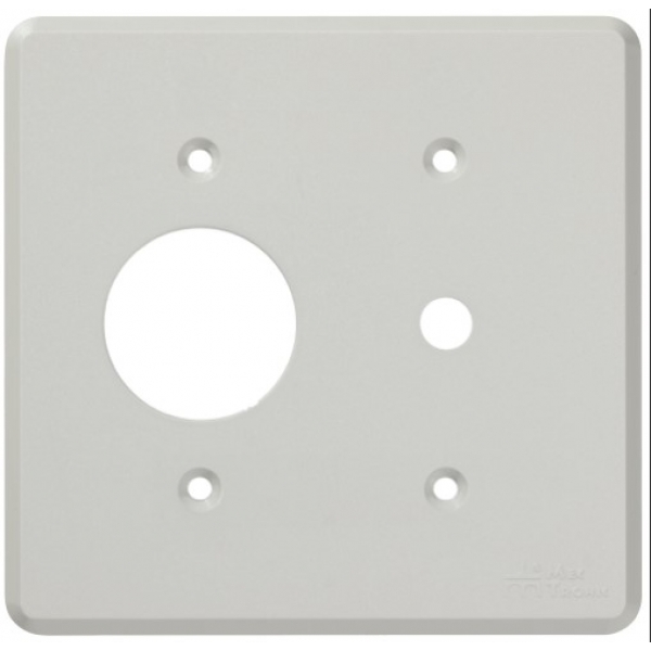 Placa 4 x 4 para 1 tomada redonda e 1 furo coaxial Cinza Linha Clássica Mectronic