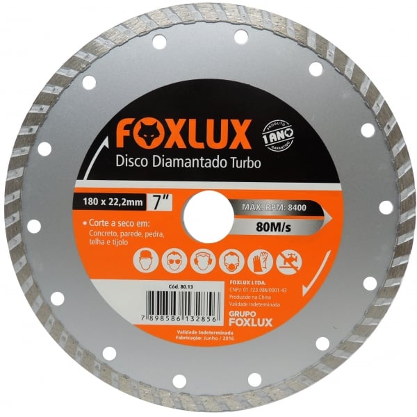 Disco Diamantado Turbo 7 Poleg 180mmx22,2 Mm 8013 Foxlux