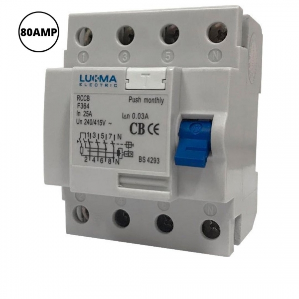 Interruptor Diferencial Residual IDR Tetrapolar 80 A 30 mA 39007 Lukma
