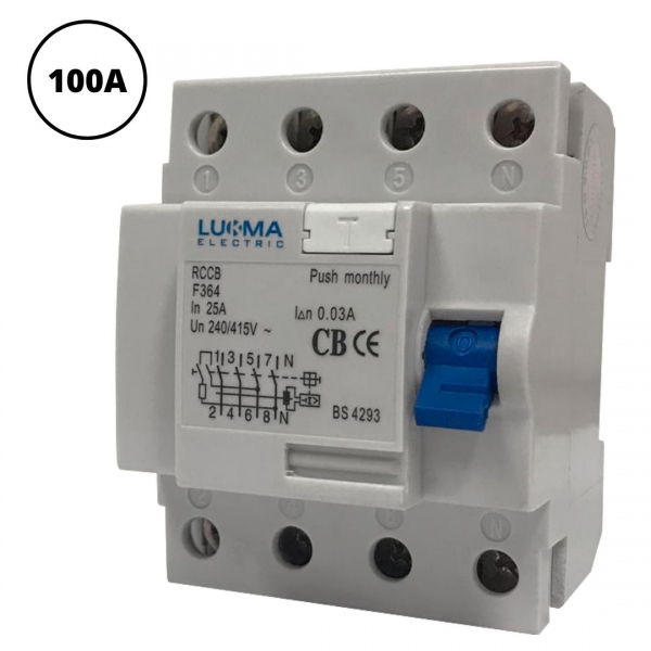 Interruptor Diferencial Residual IDR Tetrapolar 100 A 30 mA 39018 Lukma