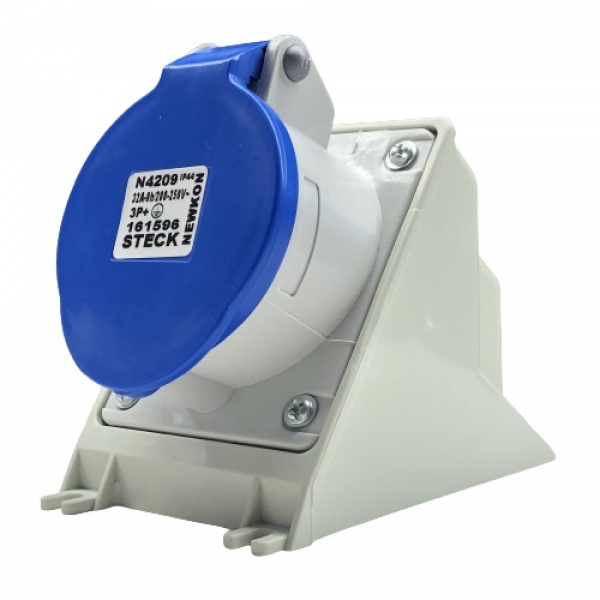 Tomada Industrial Newkon 3P+T 32 A 220 V 9 h Azul N4209 Steck
