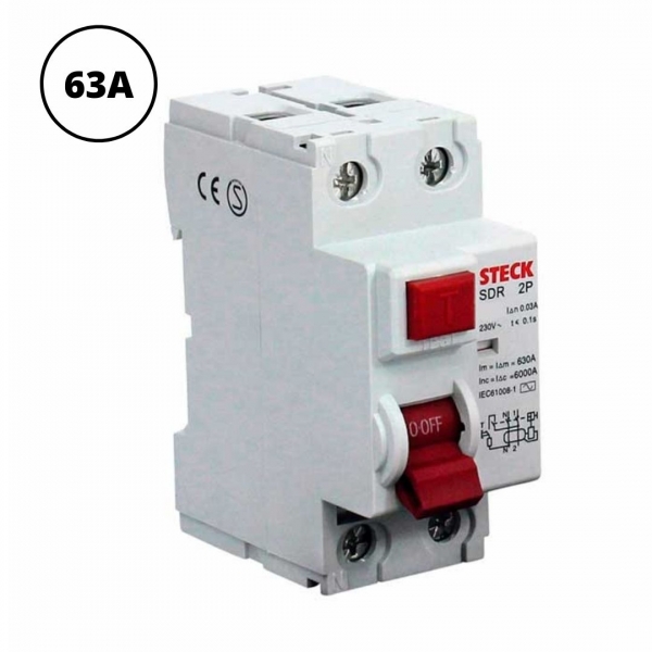 Interruptor Diferencial Residual IDR Bipolar 63 A 30 mA 230 V SDR26330 Steck