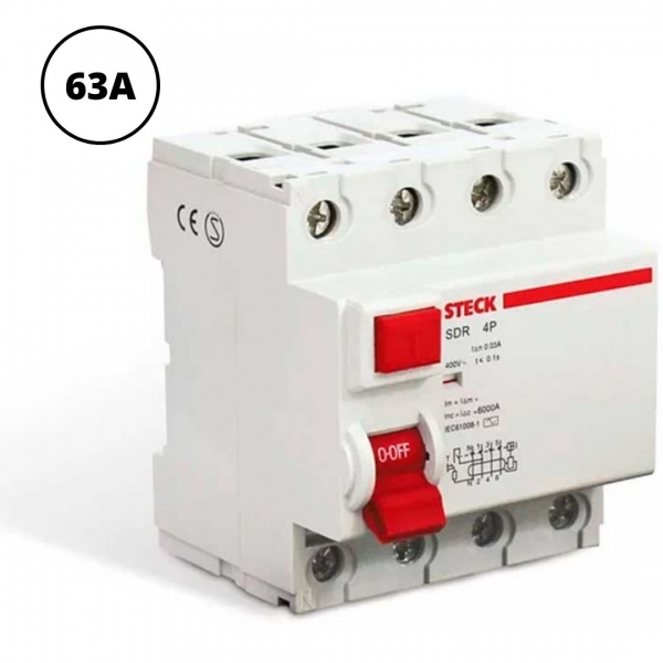 Interruptor Diferencial Residual IDR Tetrapolar 63 A 30 mA 400 V SDR46330 Steck