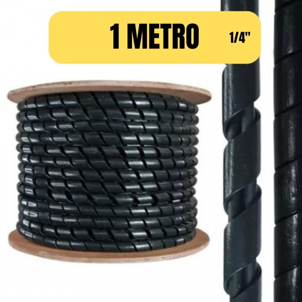 Tubo Espiral Organizador Fio Expansível 1/4 Preto Elétrica Bichuette