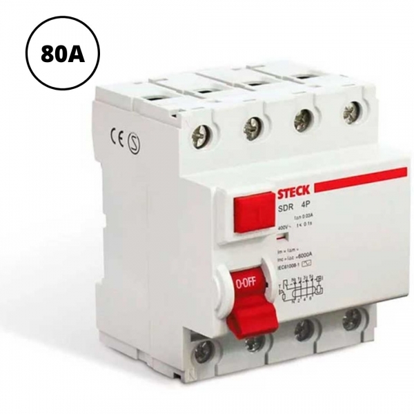 Interruptor Diferencial Residual IDR Tetrapolar 80 A 30 mA 400 V SDR480003 Steck