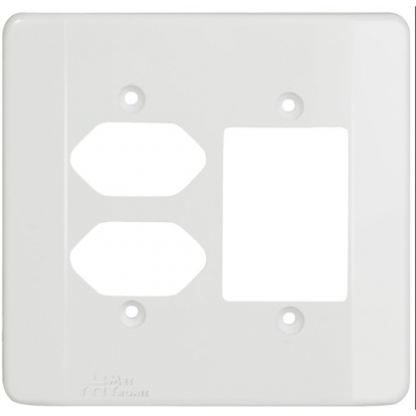 Placa 4 x 4 3 Teclas + Tomada Dupla NBR Branca Millenium Mectronic