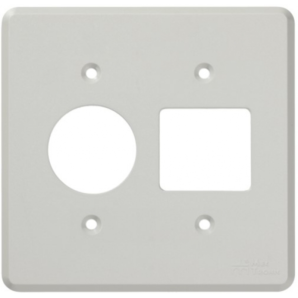 Placa 4 x 4 para 2 teclas e 1 tomada redonda Cinza Linha Clássica Mectronic