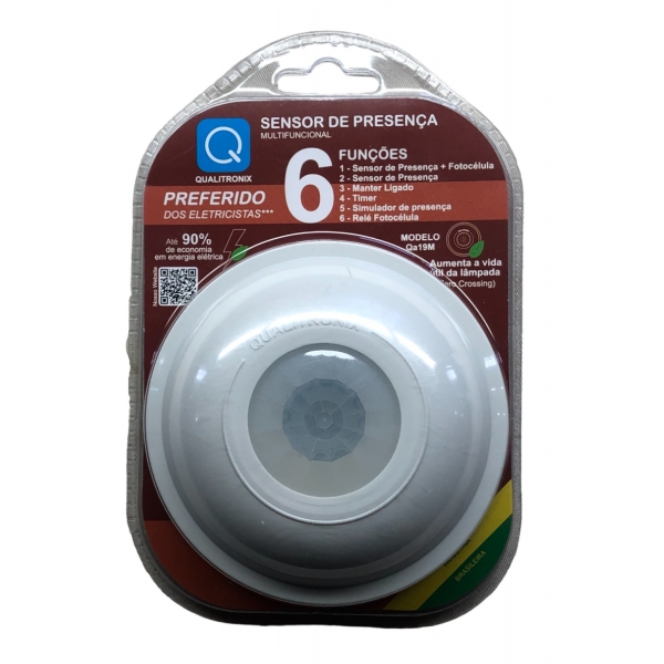 Sensor Presença Teto Emb/sob 3fios 360° Fotocélula QA19M Qualitronix