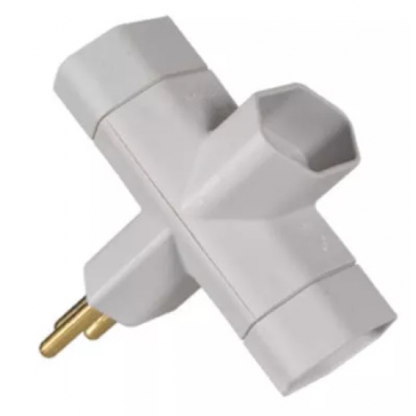 Plugue Tomada Adaptador T Benjamim 3 Saídas Cinza Margirius
