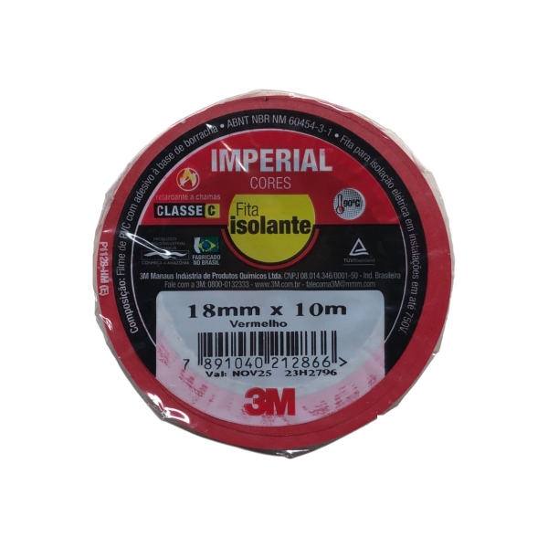 Fita Isolante Imperial 18 mm x 10 m Vermelha 3M