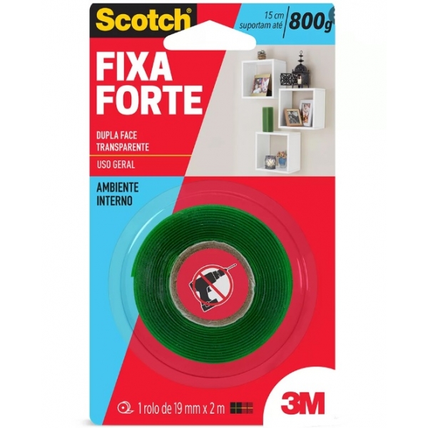 Fita Dupla Face de Montagem Fixa Forte 19 mm x 2 m Uso Interno HB004419881 3M