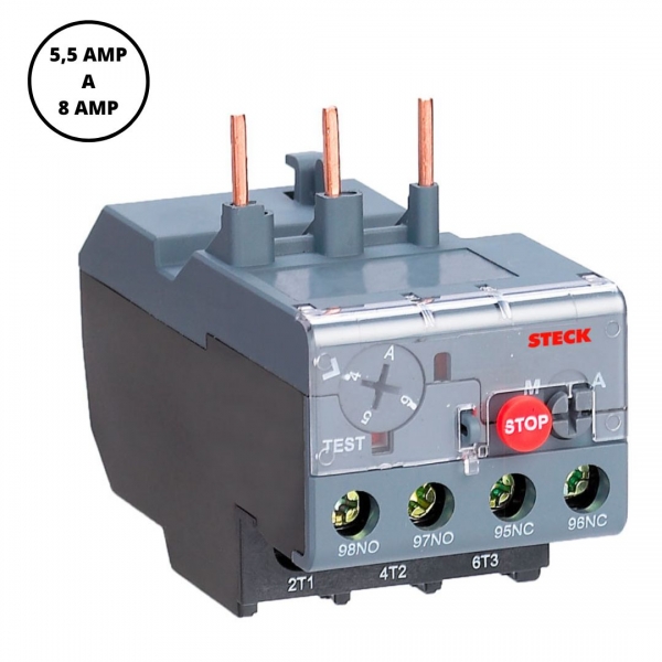 Relé Térmico Ajustável 5,5 a 8 A 50/60 Hz SRT258 Steck