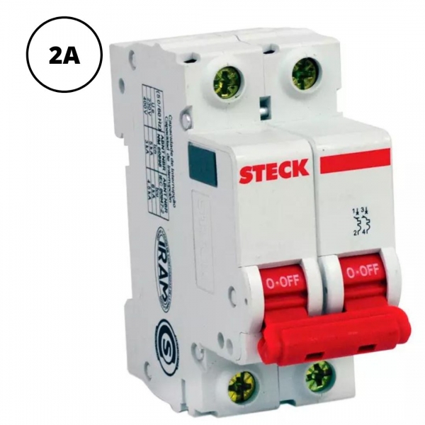 Minidisjuntor Termomagnético Bipolar 2 A Curva C 3 kA SDD62C02 Steck
