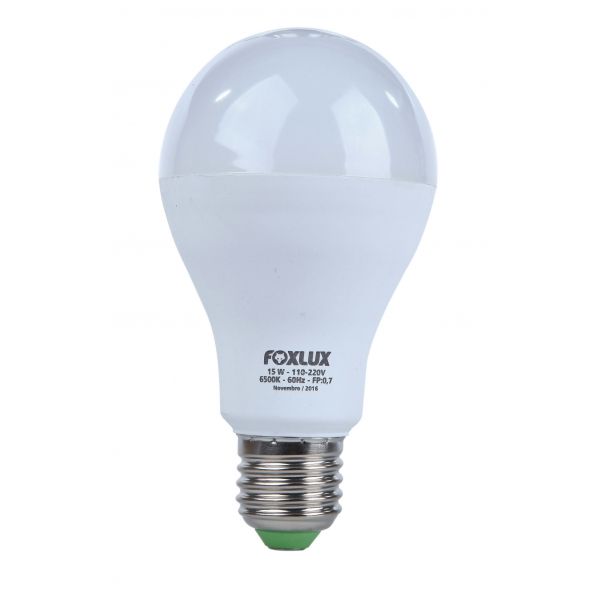 LAMPADA LED BULBO A60 15W E-27 6500K BRANCA BIVOLT FOXLUX 90.23