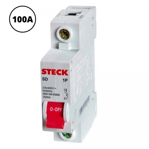 Minidisjuntor Termomagnético Unipolar 100 A Curva C 10 kA SDD1C100 Steck