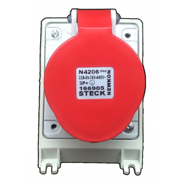 Tomada Industrial Newkon 3P+T 32 A 380 V 6 h Vermelha N4206 Steck
