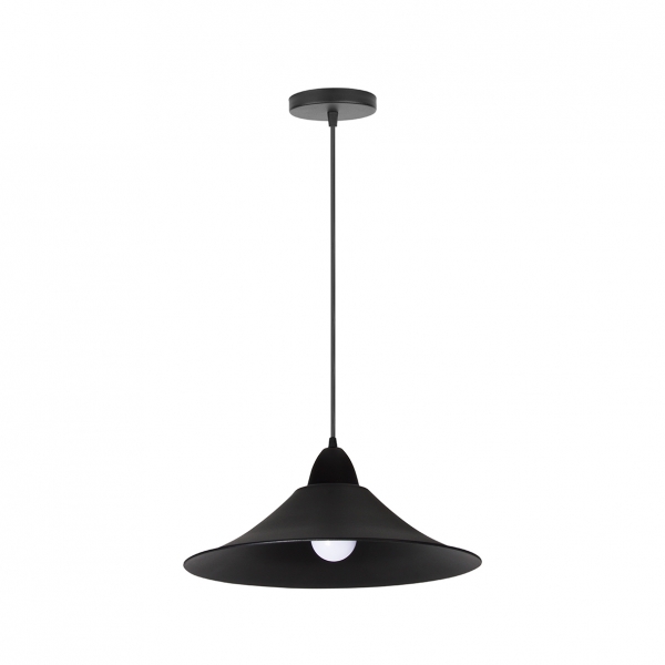 Luminária Pendente Chapéu Chinês Bahrein em Alumínio Preto Kin Light