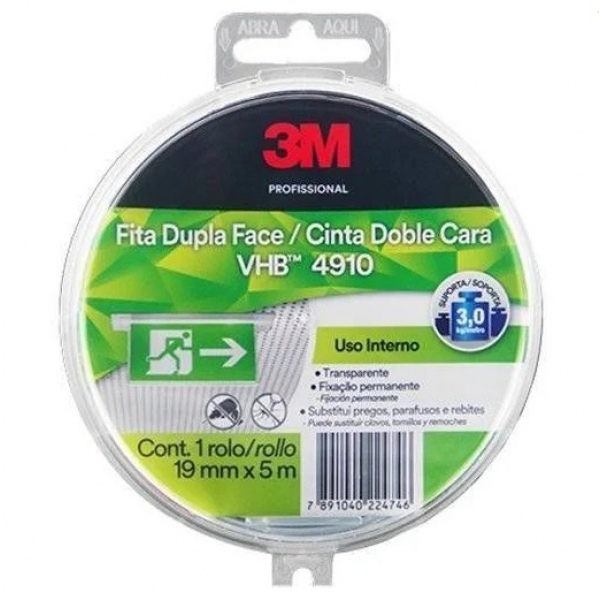 Fita Dupla Face de Montagem Fixa Forte 19 mm x 5 m Uso Interno Estojo HB004459218 3M