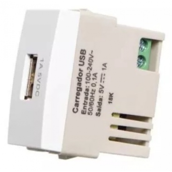 Tomada Carregador USB 1 A Bivolt Branca Sleek Margirius
