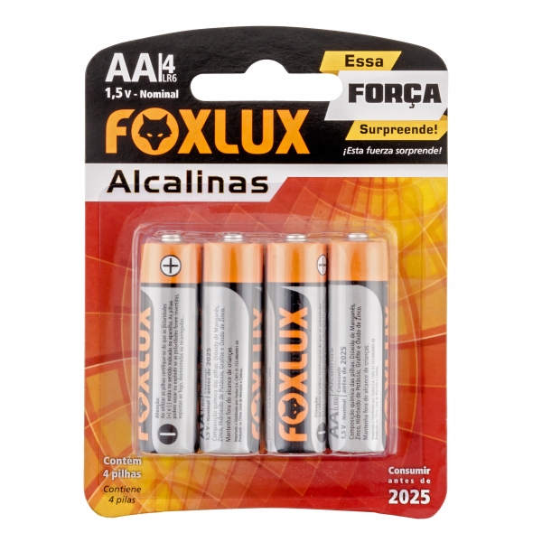 Pilha Alcalina Pequena AA Com 4 Peças 95.01 Foxlux