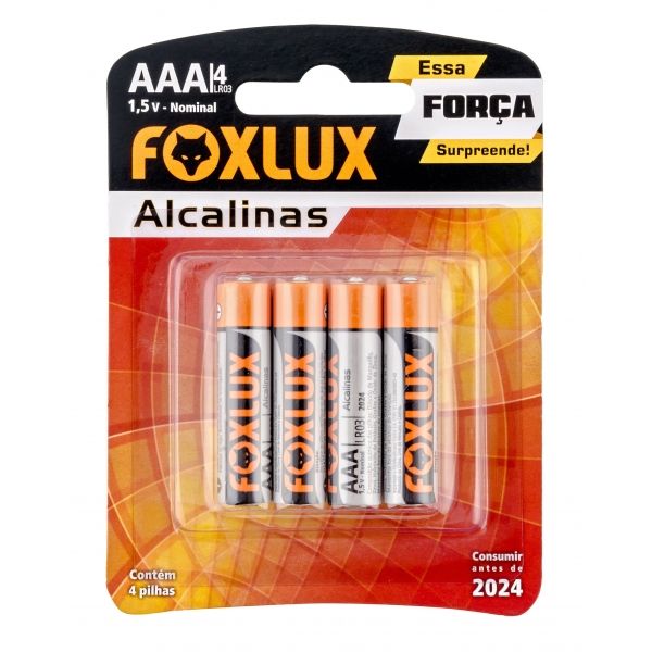 Pilha Alcalina Palito AAA Com 4 Peças 95.03 Foxlux