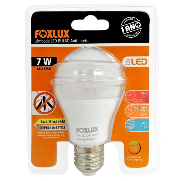 Lâmpada LED Bulbo A60 Anti-Inseto 7 W E27 Amarela Bivolt 90.90 Foxlux