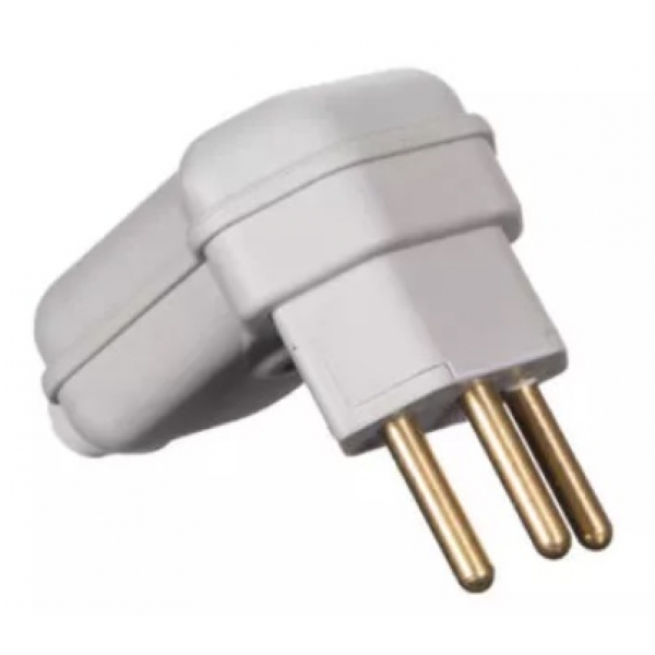 Plugue Macho 2P+T 10 A Lateral 90° com Prensa-Cabo PA17716 Cinza Margirius