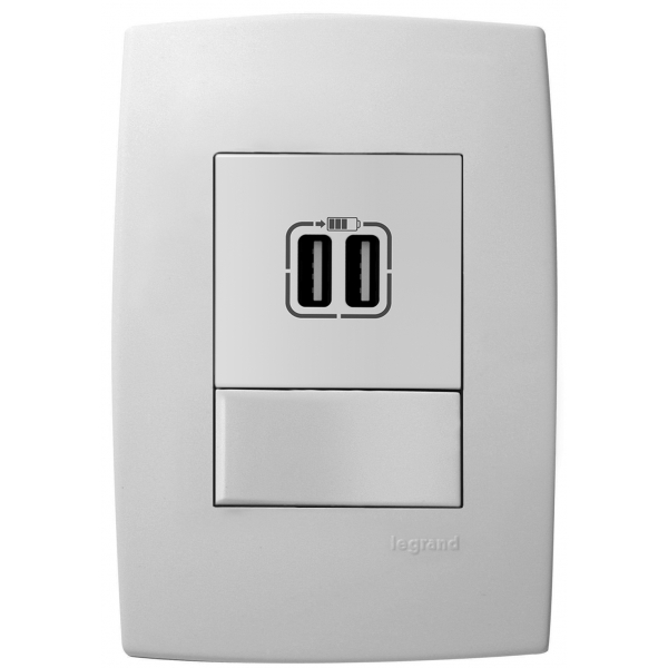Carregador de Embutir com 2 Portas USB-A 15 W 100-240 V Branco Pialplus 615089 Pial Legrand