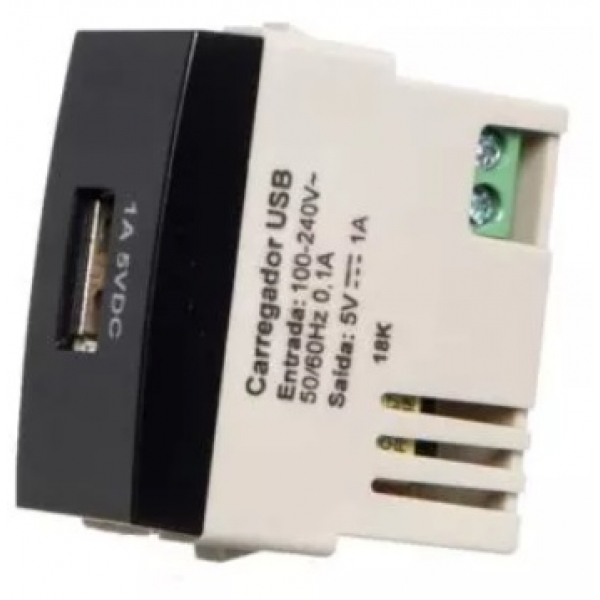 Tomada Carregador USB 1 A Bivolt Preto Margirius Ebony PA16814