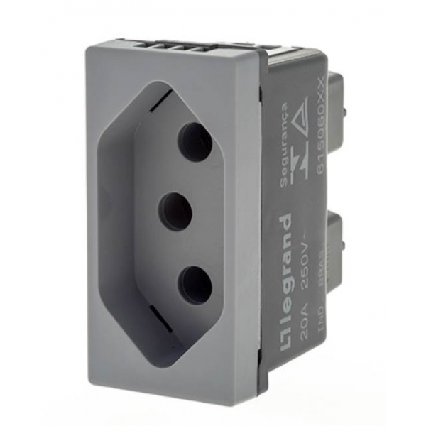 Tomada 2P+T 20 A 250 V Cinza com Borne Parafuso Pial Plus+ 615060CZ Pial Legrand