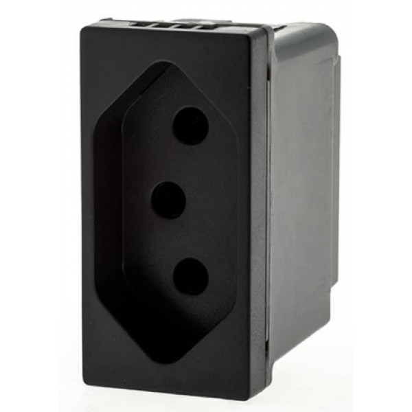 Tomada 2P+T 10 A 250 V Preta com Borne Automático Pial Plus+ 615038PT Pial Legrand