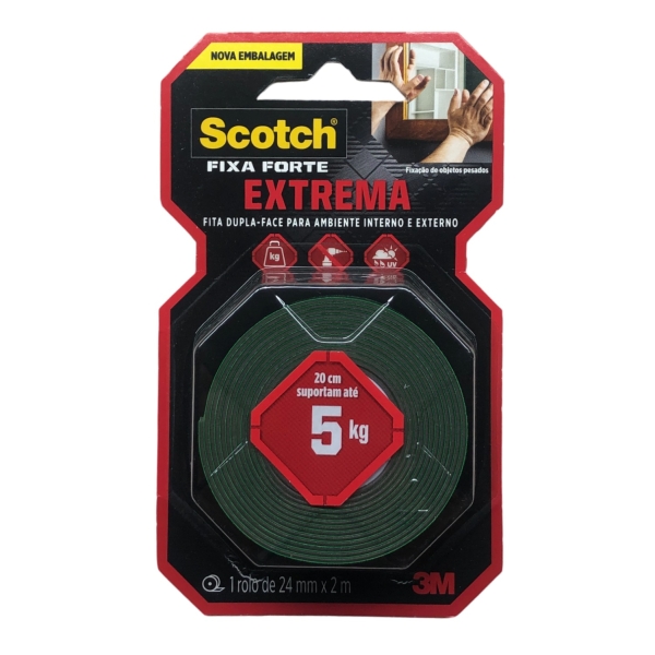 Fita Dupla Face de Montagem Fixa Forte Extreme 24 mm x 2 m Uso Externo HB004492250 3M