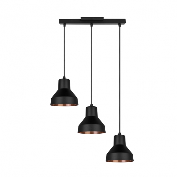 Pendente Alumínio Viena Preto Cobreado 3lamp Pd130/3pt Co Kin Light