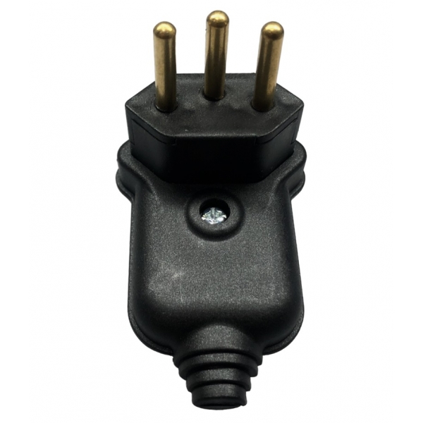 Plugue Macho 2P+T 10 A Lateral 90° com Prensa-Cabo PA17720 Preto Margirius