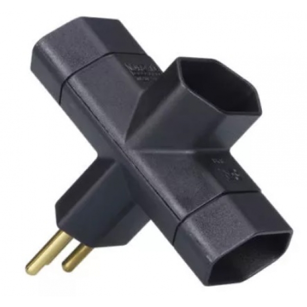 Plugue Tomada Adaptador T Benjamim 3 Saídas Preto Margirius