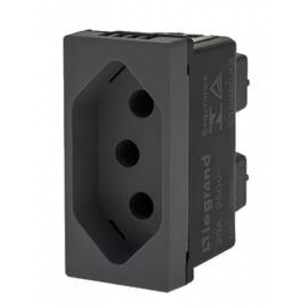 Tomada 2P+T 20 A 250 V Preta com Borne Parafuso Pial Plus+ 615060PT Pial Legrand