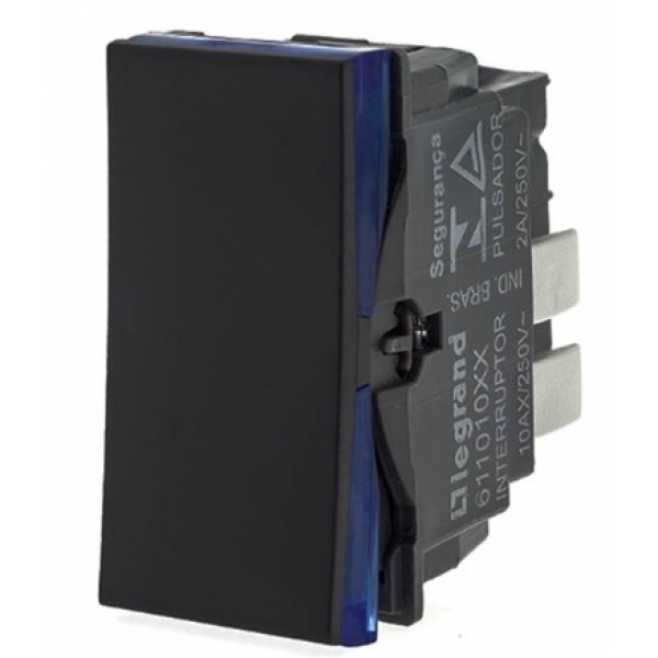 Interruptor Simples 10 A 250 V Preto com Borne Automático Pial Plus+ 611010PT Pial Legrand